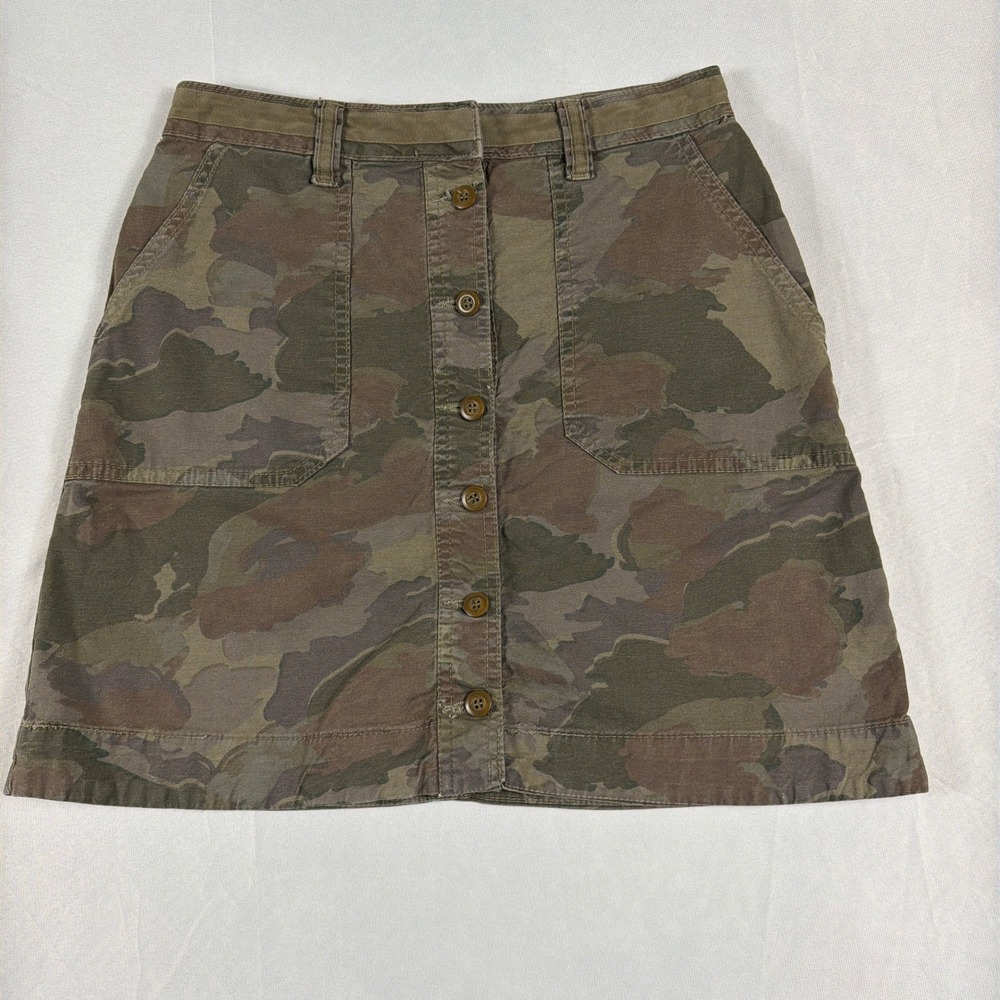 Anthropologie Camo Button Front Utility Mini Skirt Cotton‎ Linen Blend 4 Green